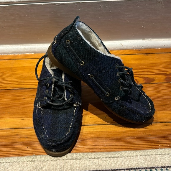 Sperry Top aside x J Crew Women’s Blue Plaid Chukka Shoes - Sherpa Lined - Picture 1 of 6